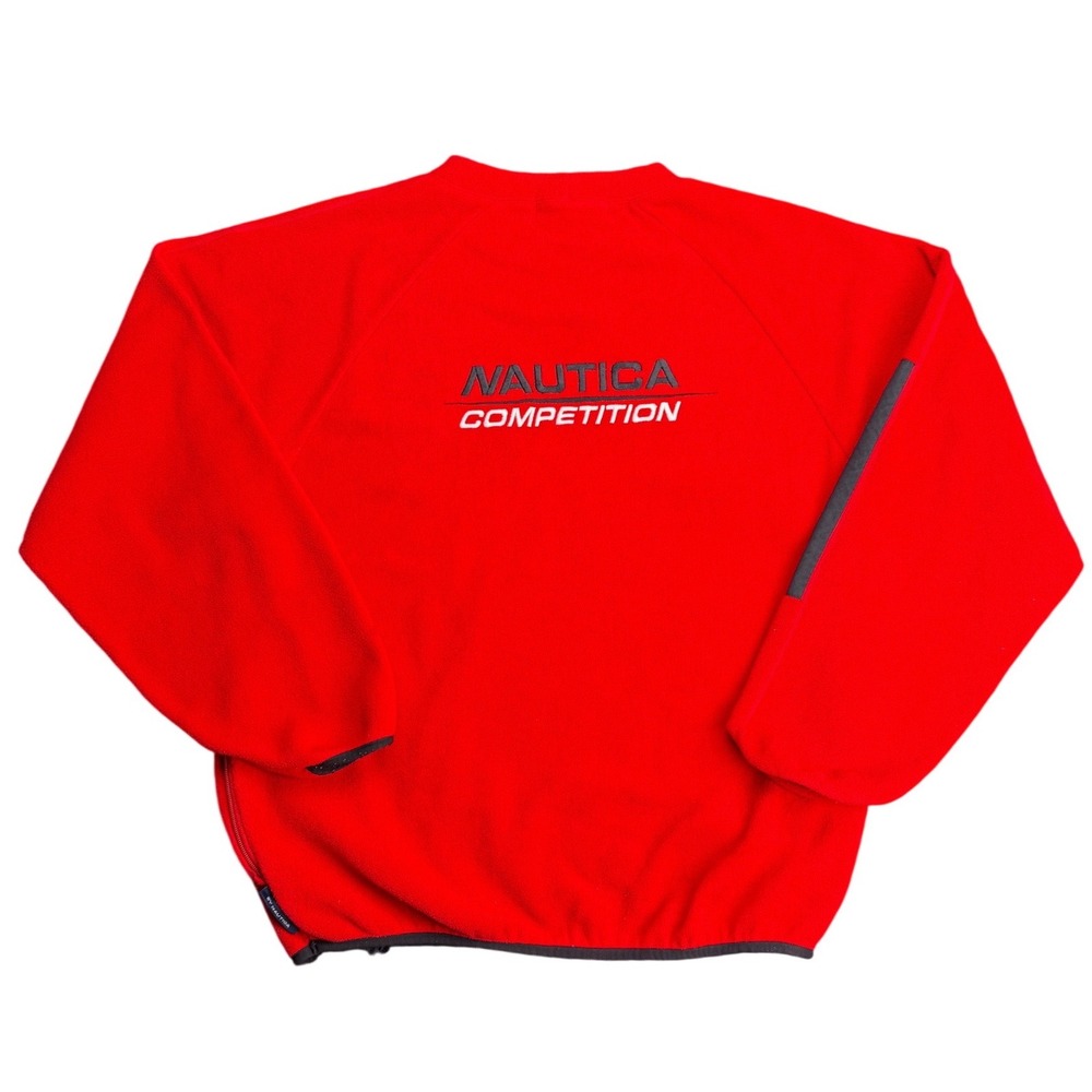 Vintage Nautica Competition Red Quarter Zip Fleece Pullover Made in USA Medium